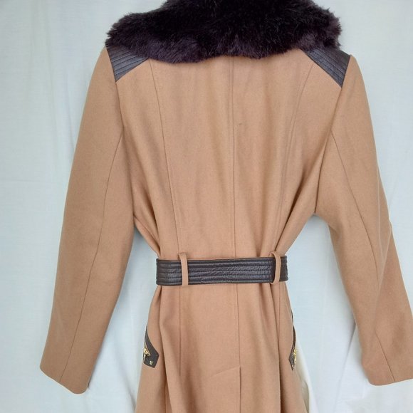 Via Spiga Women's Brown Trench Coat with Faux Fur Collar Sz 10 - Picture 2 of 11